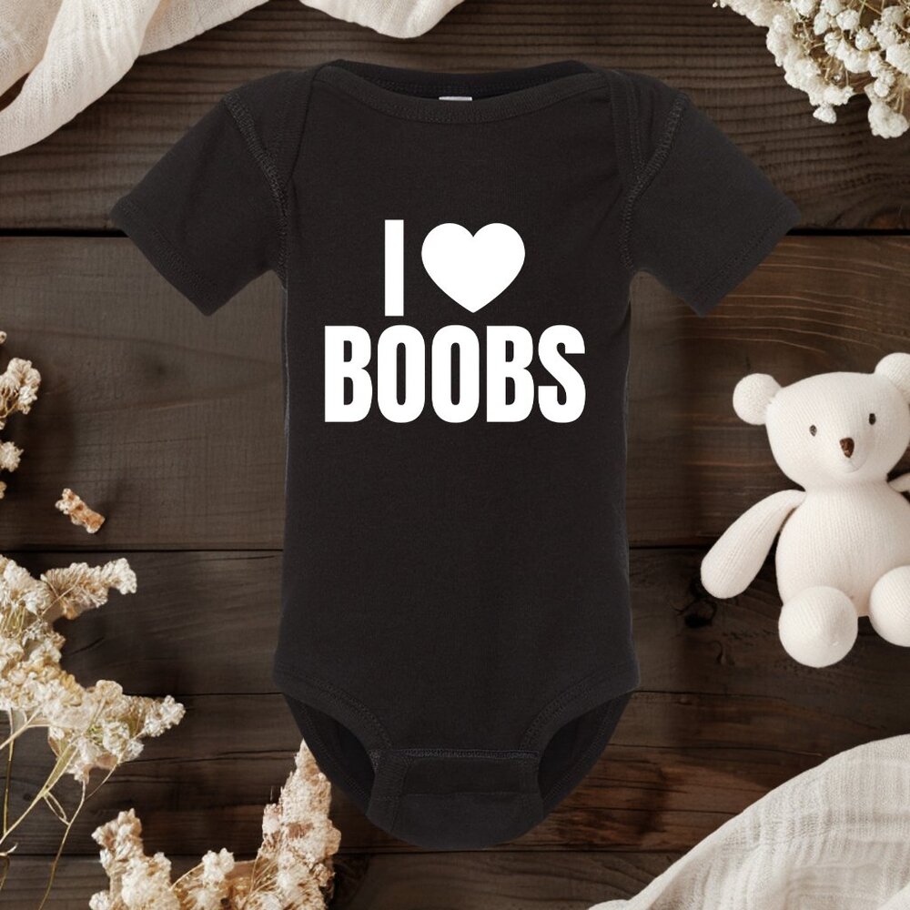 I Love Boobs Baby Onesie | Funny Baby Shower Gift | Cute Newborn Onesie